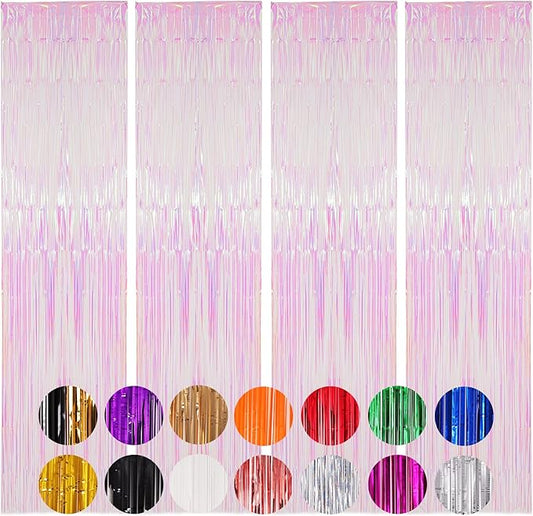 Voircoloria 4 Pack Iridescent Transparent Foil Fringe Backdrop