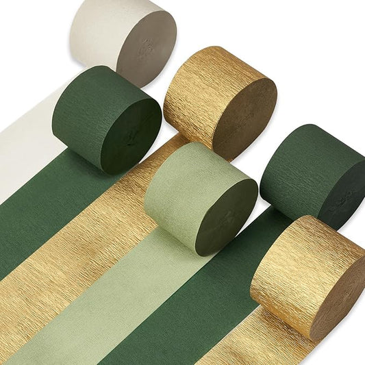 PartyWoo Sage Green Crepe Paper Streamers 6 Rolls 492 ft Pack of