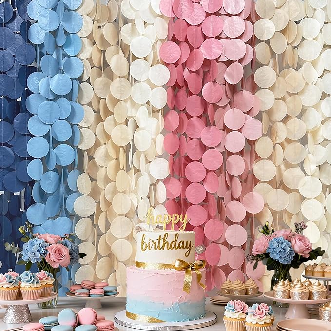 205 Ft Dusty Rose Pink Blue Khaki Beige Circle Dot Backdrop Garland