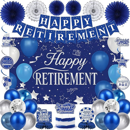 Holkcog Blue Retirement Party Decorations for Women, Silver Blue