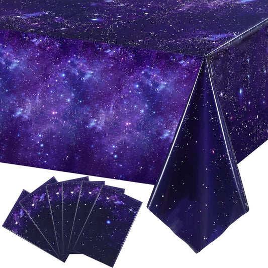 Tatuo 6 Pack Galaxy Plastic Table Cover Space Tablecloth Space Star