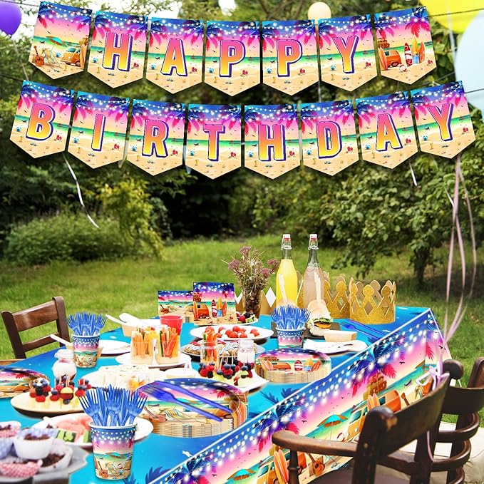 142pcs Sunset Beach Summer Tableware Set Beach Theme Party