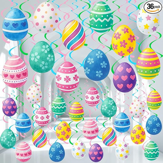 72 Pcs Easter Egg Hanging Swirl Ceiling Decorations Hanging Foil