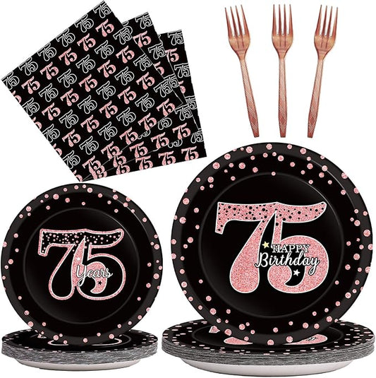 96 Pcs 75th Birthday Plates and Napkins Party Supplies Happy 75th