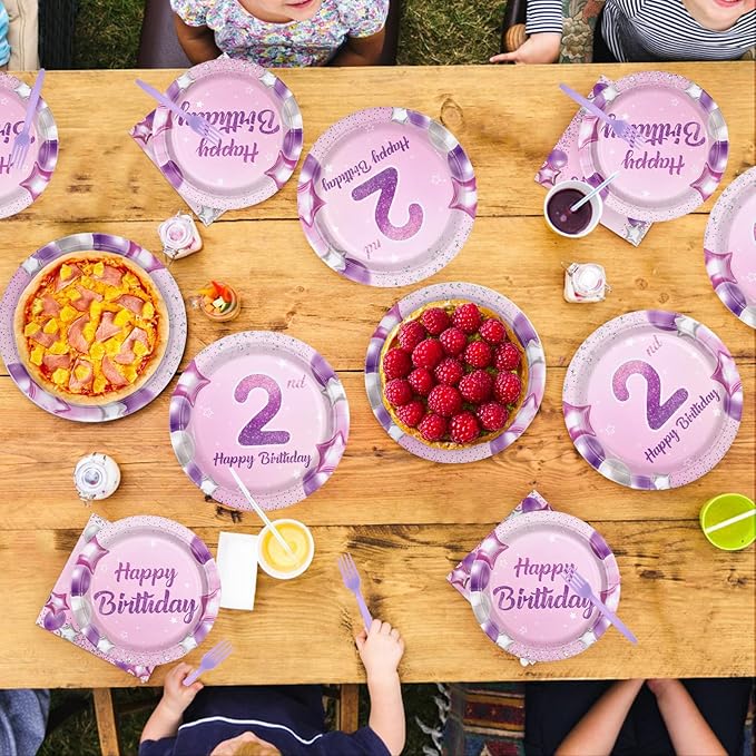 96Pcs Pink Purple 2nd Birthday Party Decorations Pastel 2nd Birthday