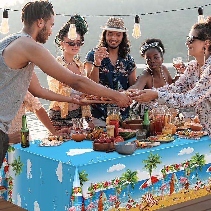 6 Pack Summer Beach Plastic Tablecloth Party Decorations, Disposable