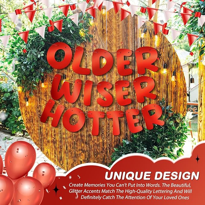 Set of 3 Pre Strung Older Wiser Hotter Glitter Banner Funny