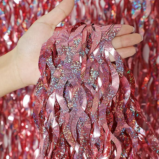 3 Pack 3.3 ft x 6.6 ft Tinsel Curtain CYLMFC Rose Gold Birthday