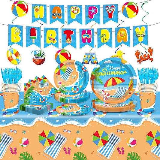 184 Pcs Beach Party Supplies Plates Napkins Set Includes Summer