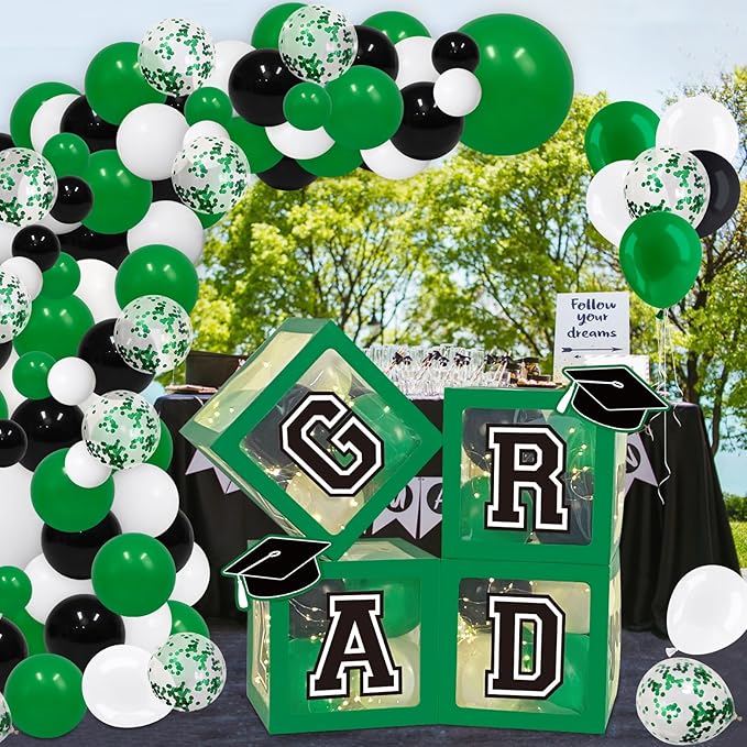Graduation Decorations 2026 Set of 4 Green Graduation Boxes with