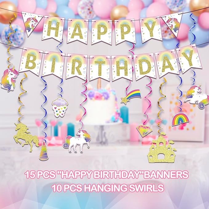 Unicorn Birthday Decorations for Girls Unicorn Party Supplies Kit