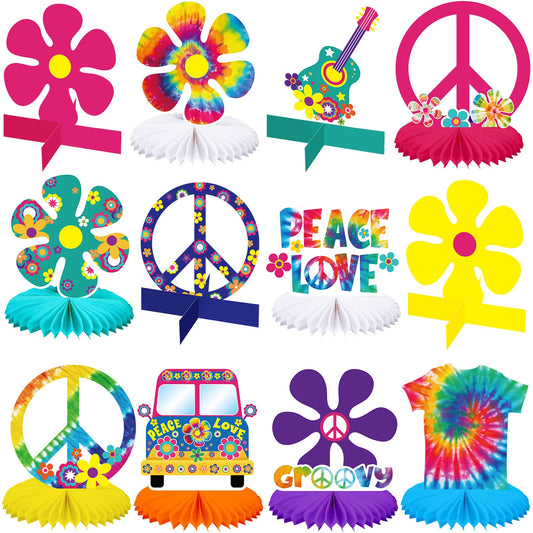 Nezyo 12 Pcs Tie Dye Hippie Party Honeycomb Centerpieces Decorations