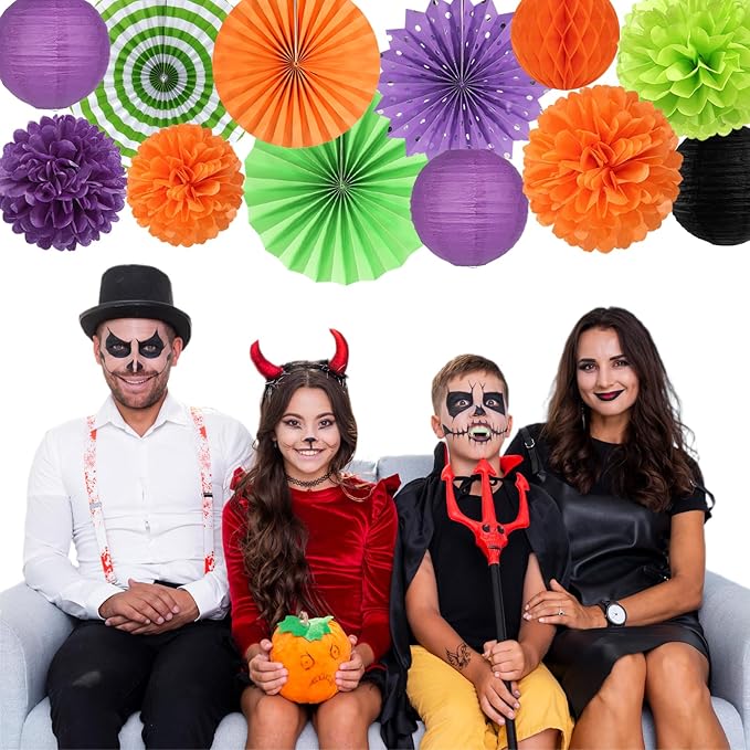 Black Purple Orange Green Halloween Party Decorations 20pcs Paper