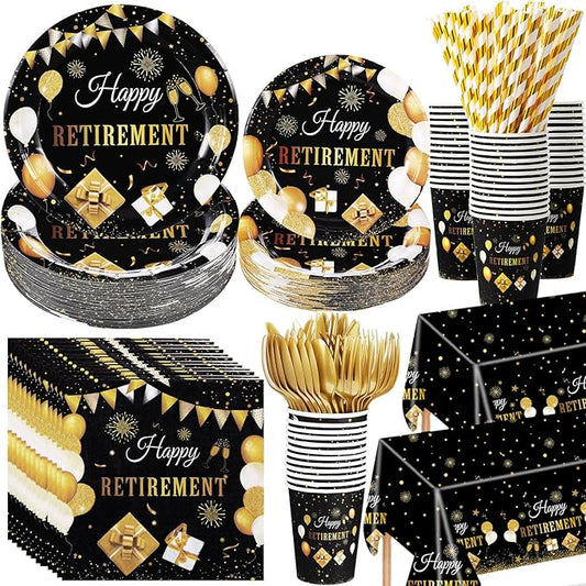 452 Pcs Happy Retirement Party Decorations Men for 50 Guests Black
