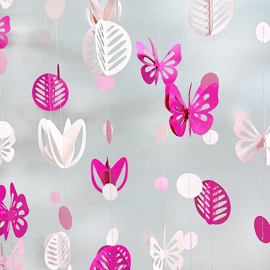 Spring Party Decorations Hot Pink White 3D Butterfly Tulip Flower