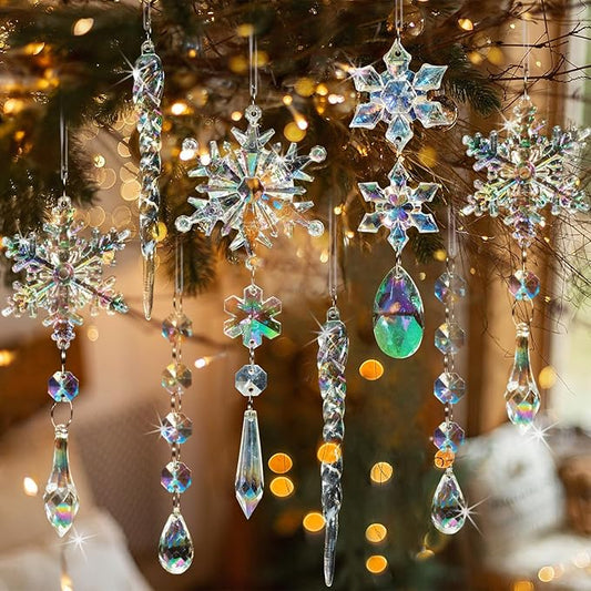 GuassLee 36pcs Crystal Christmas Tree Ornaments - Iridescent Acrylic