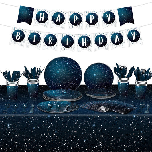 Tiamon 171 Pcs Galaxy Space Party Decoration Tableware Set Space Theme