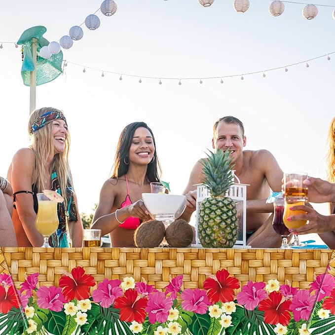 4 Pcs Hawaiian Luau Party Table Cover 54'' x 108'' Plastic Hawaiian