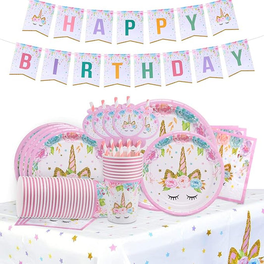 Rainbow Unicorn Party Supplies Set Serves 25 Including Unicorn
