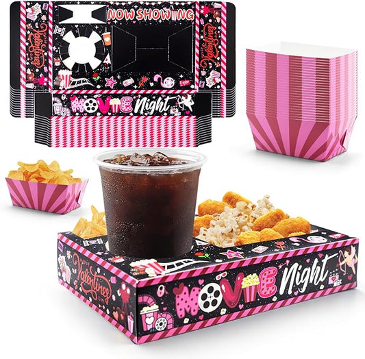 48 Pcs Valentine's Day Party Supplies Movie Night Paper Snack Trays