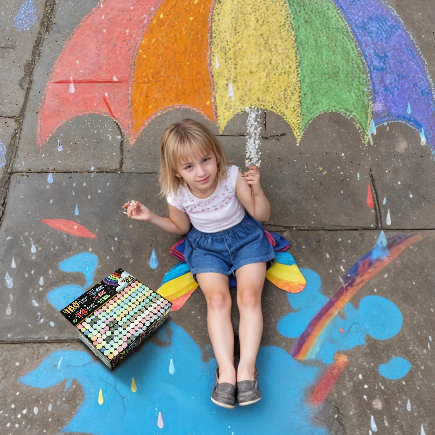 160 PCS Sidewalk Chalk for Kids - 14 Colors, 10 Glitter, 10 Neon
