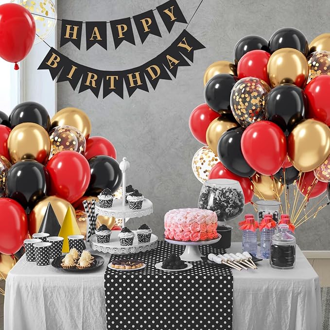 Red Black and Gold Balloons, 60pcs 12inch Red Black Gold Confetti