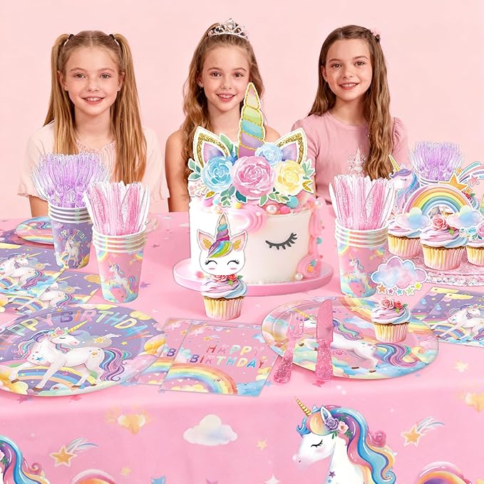 Unicorn Birthday Decorations Plates Napkins Cups Cutlery Hanging