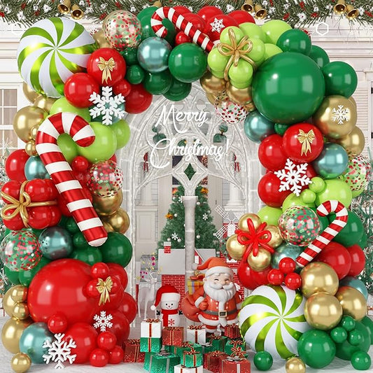 Christmas Balloons Garland Arch Kit Red Dark Green Gold Balloons