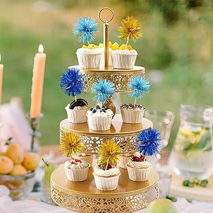 30Pcs Foil Firework Cupcake Toppers Sparkle Tinsel Cake