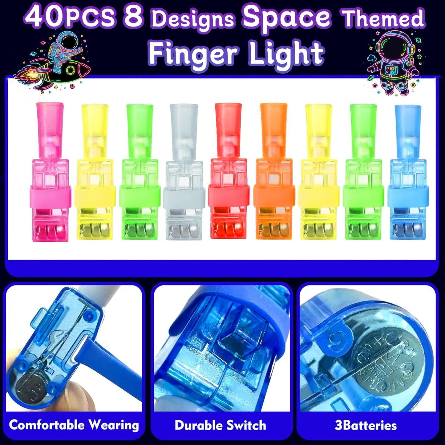 40PCS Space Finger Lights Party Favors, 8 Designs Light Up