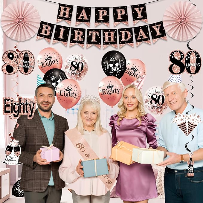 80th Birthday Decorations for Women 33pcs 80th Birthday Crown and