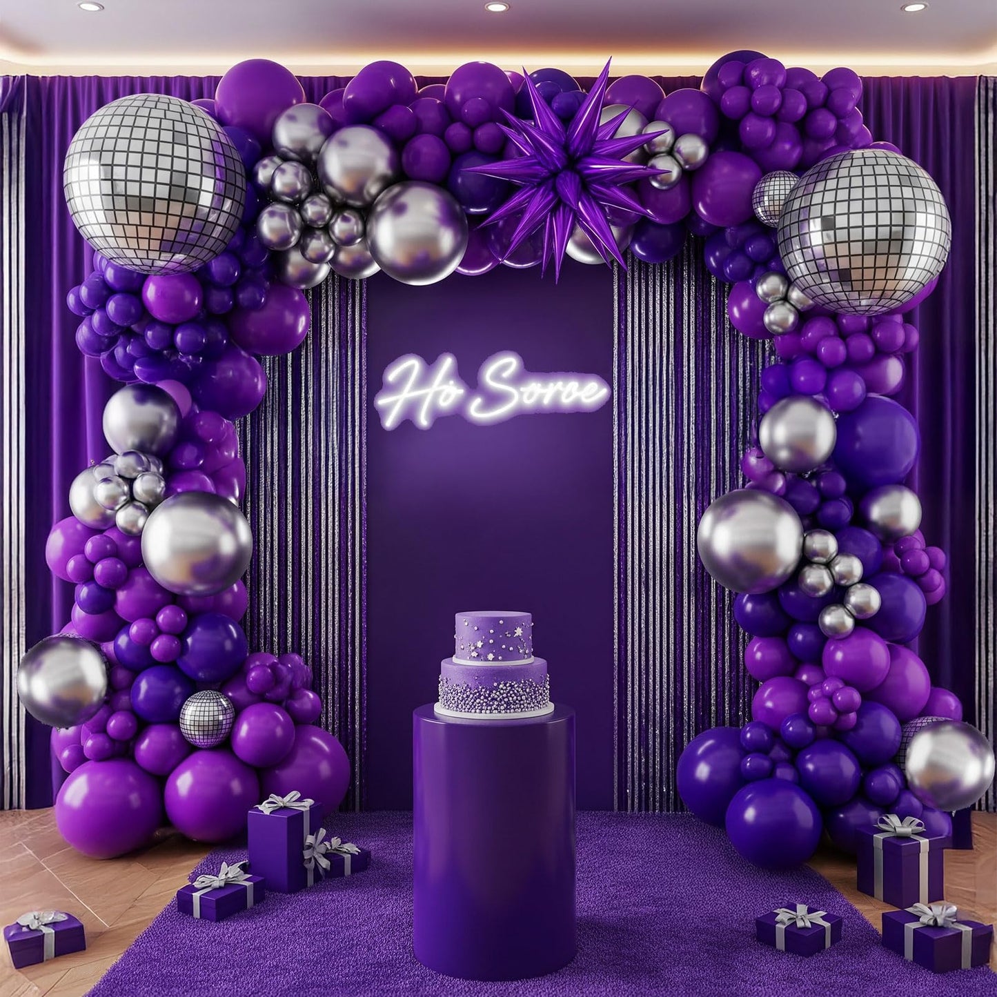 yeewaka chrome purple silver disco balloon garland arch kit 120pcs