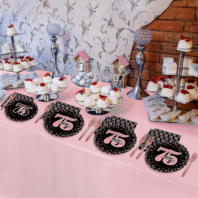 96 Pcs 75th Birthday Plates and Napkins Party Supplies Happy 75th