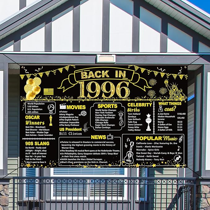 DARUNAXY 30th Birthday Black Gold Party Decoration, Back in 1996