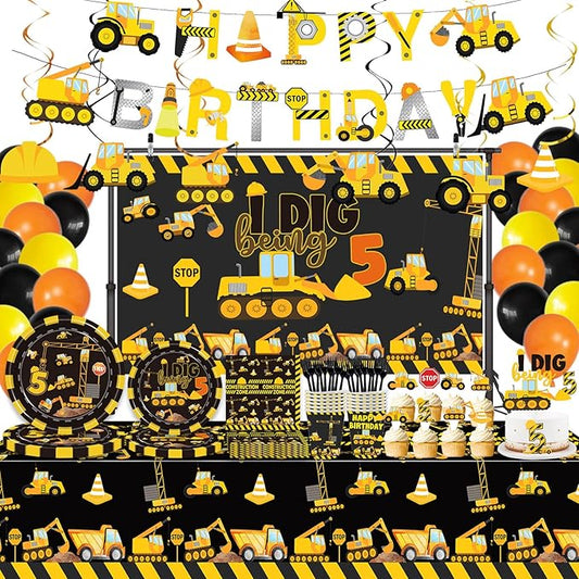 162 Pcs Construction 5th Birthday Party Supplies Dump Truck Five