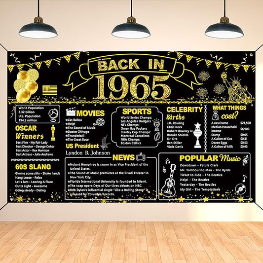 61st Birthday Black Gold Party Decoration, Back in 1965