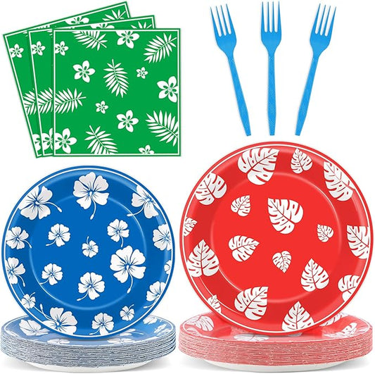 96pcs Hawaii Party Plates and Napkins Tropical Cartoon Movie