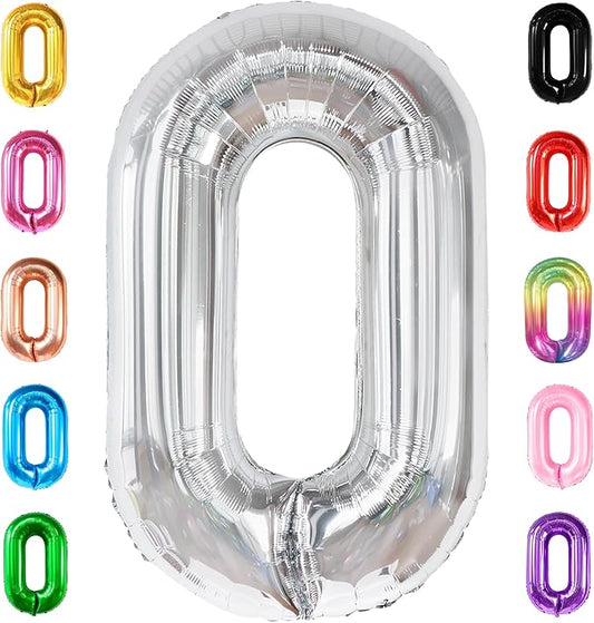 Giant, 40 Inch Silver Number 0 Balloon - Mylar 0 Number Balloon |