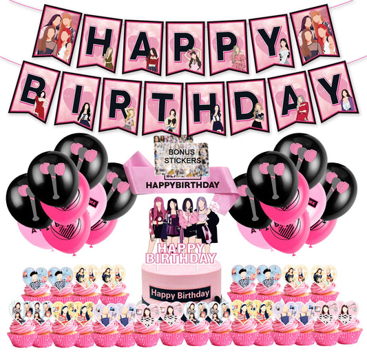 KPOP Black Pink Girl Group Birthday Party Kit Supplies with Cake