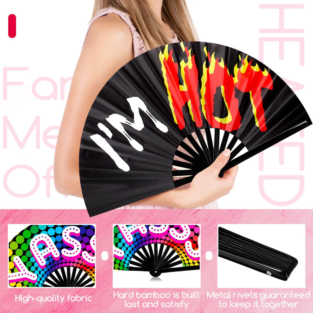 FairySandy 6 Pcs Large Hand Fan Rave Iconic Shade Bye Folding Bamboo