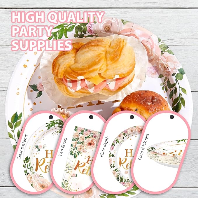 96Pcs Wildflower Retirement Party Decorations for Women Pink Gold