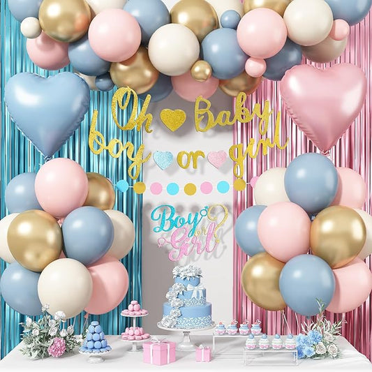 Boy or Girl Gender Reveal Decorations Dusty Pink Blue Sand White