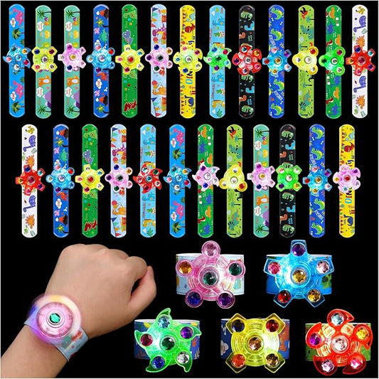 25 Pack Light Up Slap Bracelets for Kids Dinosaur Party Favors for