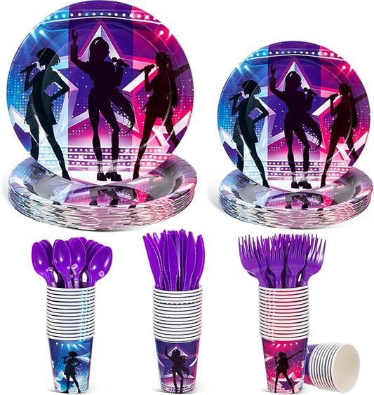 144 Pcs Kpop Birthday Decorations Kpop Party Plates Cups Knives Forks
