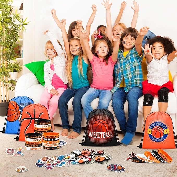 110 Pcs Basketball Party Favors Drawstring Backpack with Keychains