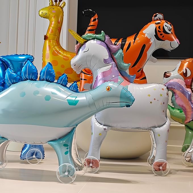 Self Standing Unicorn Animal Foil Balloons Walking With Wheels