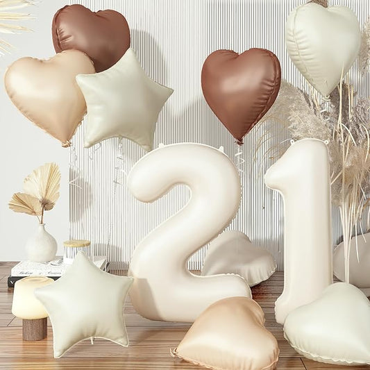 Cream 21st Birthday Balloons for Her, Large Beige Sand White Neutral