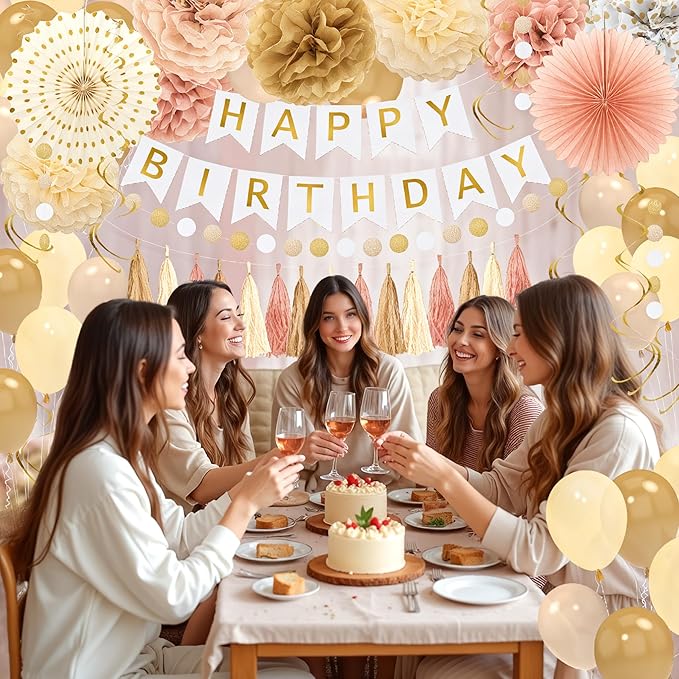 Champagne Gold Fall Boho Birthday Decorations for Women Girls Beige