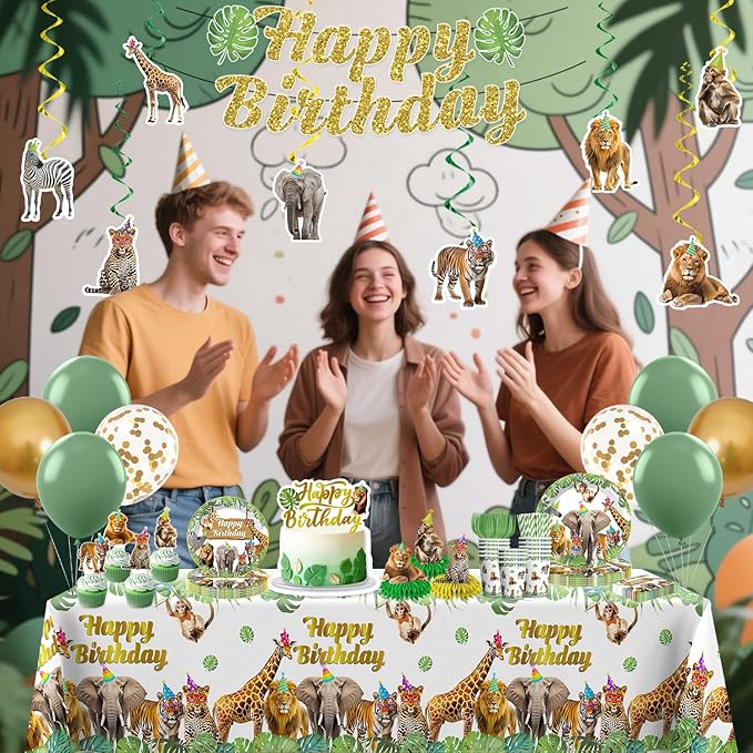 201pcs Safari Birthday Decorations Tableware Set 25 Serves Safari