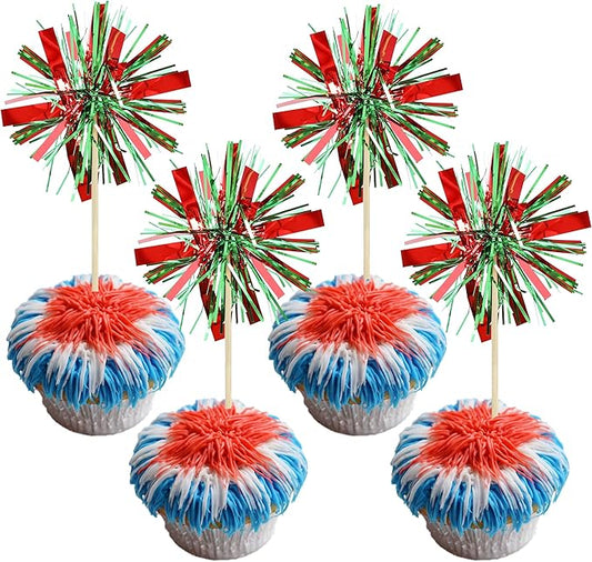 Gyufise 20Pcs Foil Firework Cupcake Toppers Happy Birthday Cake Topper